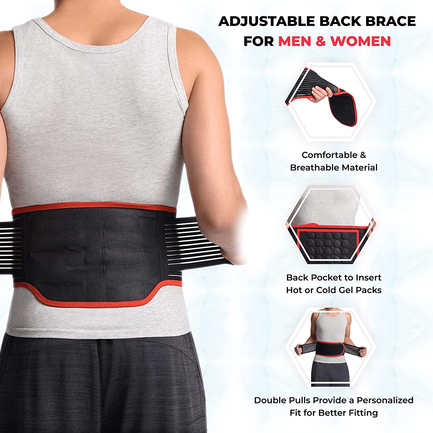 Magnetic Back Support Belt Breathable Lower Back Brace Pain Relief